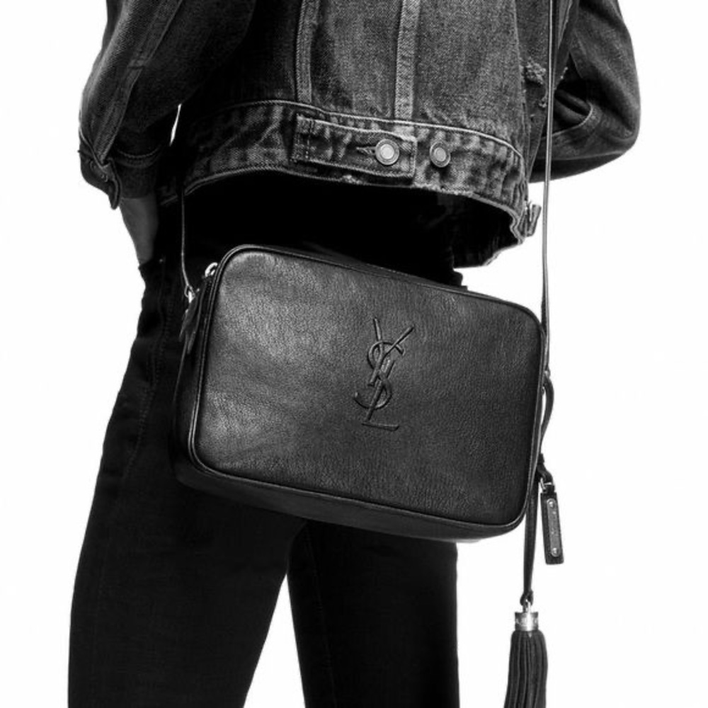 SAINT LAURENT YSL Lambskin Monogram Small Lou Camera Bag Black